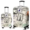 Elastic suitcase cover set with vintage world travel stamp print and landmarks - Stamp Style