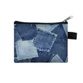 Mini denim patchwork coin purse with zipper and portable loop for cards and keys - Shaded Contrast Denim Style (04)