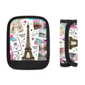 Koffergriffhülle mit Paris-Motiv, Eiffelturm-Print und Klettverschluss-Detail - Filz / Vintage Passstempel (02)