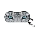 Portable sunglasses case with realistic snow leopard print and secure zipper closure - Snow Leopard Style (09)