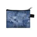 Mini-Münzbörse mit Reißverschluss, Denim-Print, Trageschlaufe und blauem Jeans-Patchwork - 3D Taschendruckstil (06)