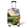 Elastic suitcase cover with sunset landscape oil painting and four swivel wheels - S / Sunset Meadow Style (02)