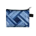Mini-Münzbörse in Blau mit Denim-Print, Reißverschluss und praktischer Seitenschlaufe - Geometrischer Streifen Colorblock Stil (07)