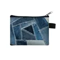 Mini-Münzbörse aus Denim-Patchwork mit Zickzack-Naht und schwarzem Reißverschluss - Abgesteppter Jeans-Stil (08)