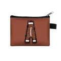 Mini portamonete marrone con cerniera e design lettera A stile football - Stile Lettera A