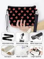 Water repellent black felt crossbody bag with red heart print and adjustable shoulder strap - Black With Red Heart Style (02)