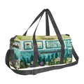 Bolsa de viaje azul con estampado de caravana vintage y correa ajustable de nailon negro - Autobús Floral Pastoral (07)