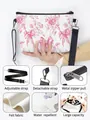 Water-repellent felt shoulder bag with pink floral bow print and adjustable strap - White Pink Roses Bows