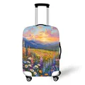 Elastic luggage cover featuring a sunset mountain landscape and colorful flower oil painting - S / Sunset Mountain Forest Style (05)