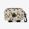 Canvas pet waste bag dispenser with brown paw prints and secure plastic hook for leash - Beige With Brown Paw Prints (09)