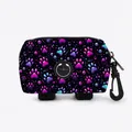 Black pet waste bag dispenser with neon paw prints, carabiner and velcro straps - Black With Neon Paw Prints (03)