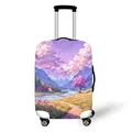 Elastic luggage cover featuring a scenic anime landscape with cherry blossoms and mountains - S / Anime Rural Style (06)