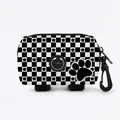 Checkered pet poop bag dispenser with claw print and durable carabiner for leashes - Black White Checkerboard With Black Paws (08)