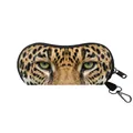 Portable leopard eye print zipper glasses case with metal hook for sunglasses storage - Leopard Print Style (16)