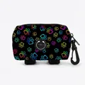 Black pet poop bag dispenser with colorful neon paw prints and durable hanging hook - Black With Neon Gradient Paws (10)