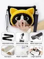 Versatile black felt crossbody bag featuring a cute cat print and adjustable strap - Cat with Yellow Hat (03)