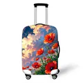 Elastic luggage cover featuring artistic red poppy flower landscape and vibrant sunset scenery - S / Red Poppy Sunset Style (07)