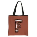Roodbruine grote draagtas met F-letter in American football textuur en zwarte hengsels - Letter F Stijl (06)