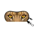 Portable sunglasses case featuring a realistic lion eye print with a zipper and metal hook - Lion/Feline Style (17)
