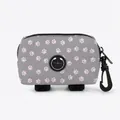 Grey pet waste bag dispenser with pink paw prints and black clip for leash attachment - Grey With Pink Paw Prints (02)
