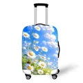 Elastic suitcase cover with blue sky and daisy floral print for travel luggage - S / Blue Sky Daisy Ladybug Style (08)