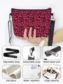 Red leopard print felt shoulder bag with adjustable black strap and metal zipper - Red Leopard Style (05)