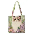 Υφασμάτινη τσάντα tote με κομψή γάτα ragdoll, στεφάνι λουλουδιών και λεβάντα - Στυλ Γάτα Ragdoll με Στεφάνι και Λεβάντα (04)