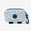 Light blue pet waste bag dispenser with paw prints, carabiner and velcro straps - Blue With Pink White Paw Prints (04)
