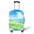 Elastic luggage cover featuring scenic anime landscape with bright blue sky and clouds - S / Anime Pastoral Style (09)