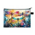 Estuche multiusos con estampado de libélulas y flores en acuarela sobre lona blanca - Poliéster / Libélula Flor Acuarela 01(01)