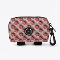 Gray pet waste bag dispenser with pink paw prints, cross opening, and metal carabiner - Dark Grey With Pink Paw Prints (05)