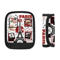 Paris-themed suitcase handle cover with Eiffel Tower print and black fabric piping - Paris Adventure Illustration (05)
