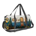 Borsa da viaggio fitness con stampa foresta e tracolla rimovibile, ideale per lo sport - Baita nella Foresta Floreale (08)