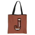 Bruine polyester draagtas met letter J rugby-opdruk en zwarte handvatten - Letter J Stijl(10)