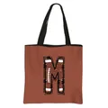 Bruine polyester draagtas met zwarte riem en letter M in rugby-textuur print - Letter M Stijl(13)