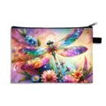 Neceser de maquillaje con estampado de libélula y flores con alas arcoíris y cremallera - Poliéster / Libélula Arcoíris Flor de Ensueño 04(04)