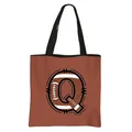 Roodbruine draagtas met zwarte handvatten en American football letter Q print - Letter Q Stijl(17)