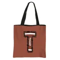 Bruine polyester draagtas met vintage American football letter T grafische opdruk - Letter T Stijl(20)