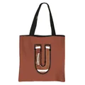 Bruine draagtas met grote letter U in American football-textuur en zwarte hengsels - Letter U Stijl(21)