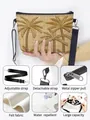 Bolso de paja y fieltro bordado con palmeras y correa negra ajustable - Bordado de Palmera (01)