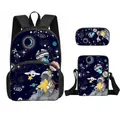 Dreiteiliges Schulranzen-Set mit Weltraum-Astronauten-Motiv, inkl. Rucksack und Umhängetasche - Marineblau Weltraum (07)