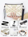 Bolso bandolera de fieltro beige con patrón geométrico dorado y correa ajustable - Patrón Geométrico Beige (02)