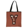Roodbruine draagtas met grote Y-vormige print met Amerikaanse football textuur - Letter Y Stijl(25)