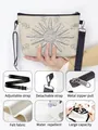 Bolso bandolera de fieltro blanco crema con bordado de sol y correa negra ajustable - Bordado de Sol Beige (03)