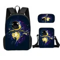 3-teiliges Set schwarze Schulranzen mit Astronauten-Print inklusive Rucksack und Mäppchen - Schwarz Astronaut (01)