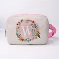 Sac banane en toile rose avec lettre W et imprimé floral, bandoulière réglable - Style Lettre W