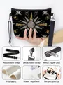 Bolso bandolera de fieltro negro con bordado de sol y estrellas y tela repelente al agua - Patrón Celestial Negro (04)