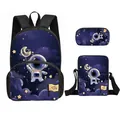 Weltraum-Astronaut Schulranzen 3-teiliges Set mit Rucksack, Umhängetasche und Federmäppchen - Tiefblau Astronaut (03)