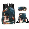 3-teiliges Schulranzen-Set für Kinder mit Astronauten-Motiv, Rucksack und Zubehörtaschen - Rakete Astronaut (04)