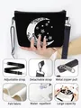 Bolso bandolera de fieltro negro con patrones de luna y estrella y correa ajustable - Luna Estrella Boho Negro (05)